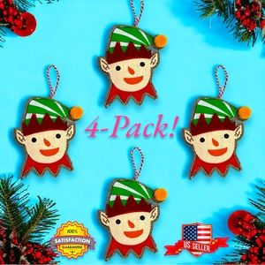 4-PACK Stuffed Painted Burlap Elf Christmas Ornaments 5" Farmhouse Rustic NEW